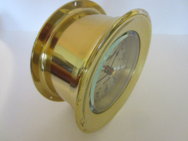 Japan Movement Versailles Brass Ship Clock Beveled Glass Cover - Designer Unique Finds 