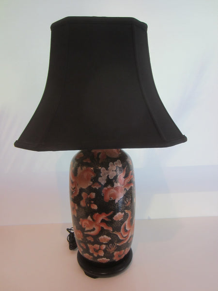 Chinese Koi Fish Baluster Porcelain Table Lamp On Oriental Base