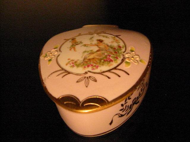 Lenwille Ardalt Japan Pink Floral Figurative Gold Painted Porcelain Box