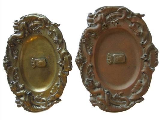 Arras France Signed Metal Trays Art Nouveau Coat of Arm Shields - Designer Unique Finds 