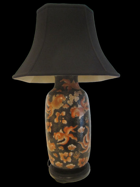 Chinese Koi Fish Baluster Porcelain Table Lamp On Oriental Base