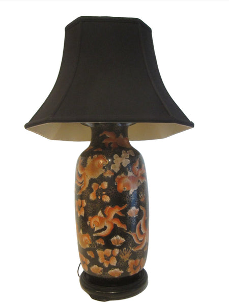 Chinese Koi Fish Baluster Porcelain Table Lamp On Oriental Base