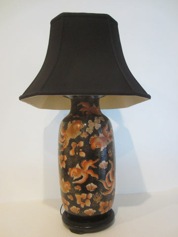 Chinese Koi Fish Baluster Porcelain Table Lamp On Oriental Base