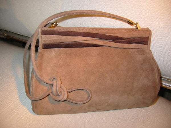 Designer Salvatore Ferragamo Camel Clutch Handbag Brown Leather Suede - Designer Unique Finds 
 - 1