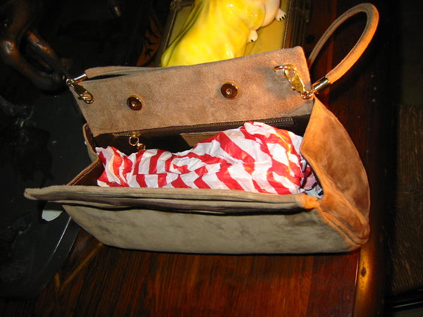 Designer Salvatore Ferragamo Camel Clutch Handbag Brown Leather Suede - Designer Unique Finds 
 - 6