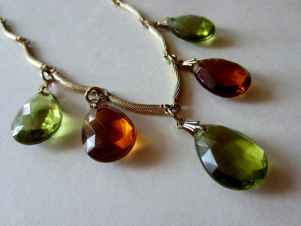 Charms Necklace Green Citrine Glass Tear Drops