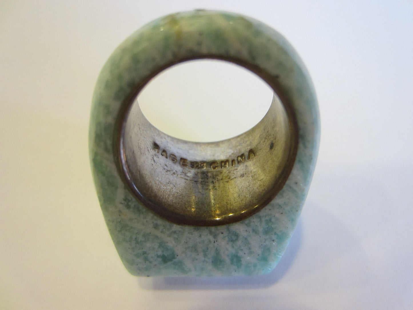 Green Marbleized Stone Silver Cocktail Ring