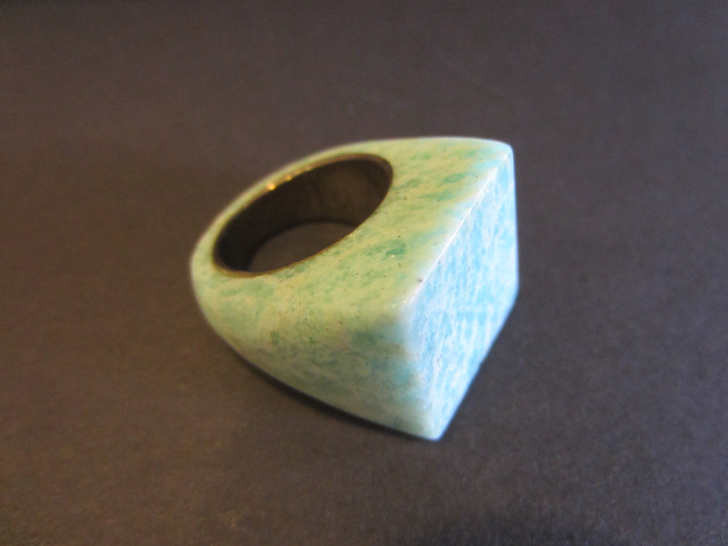 Green Marbleized Stone Silver Cocktail Ring