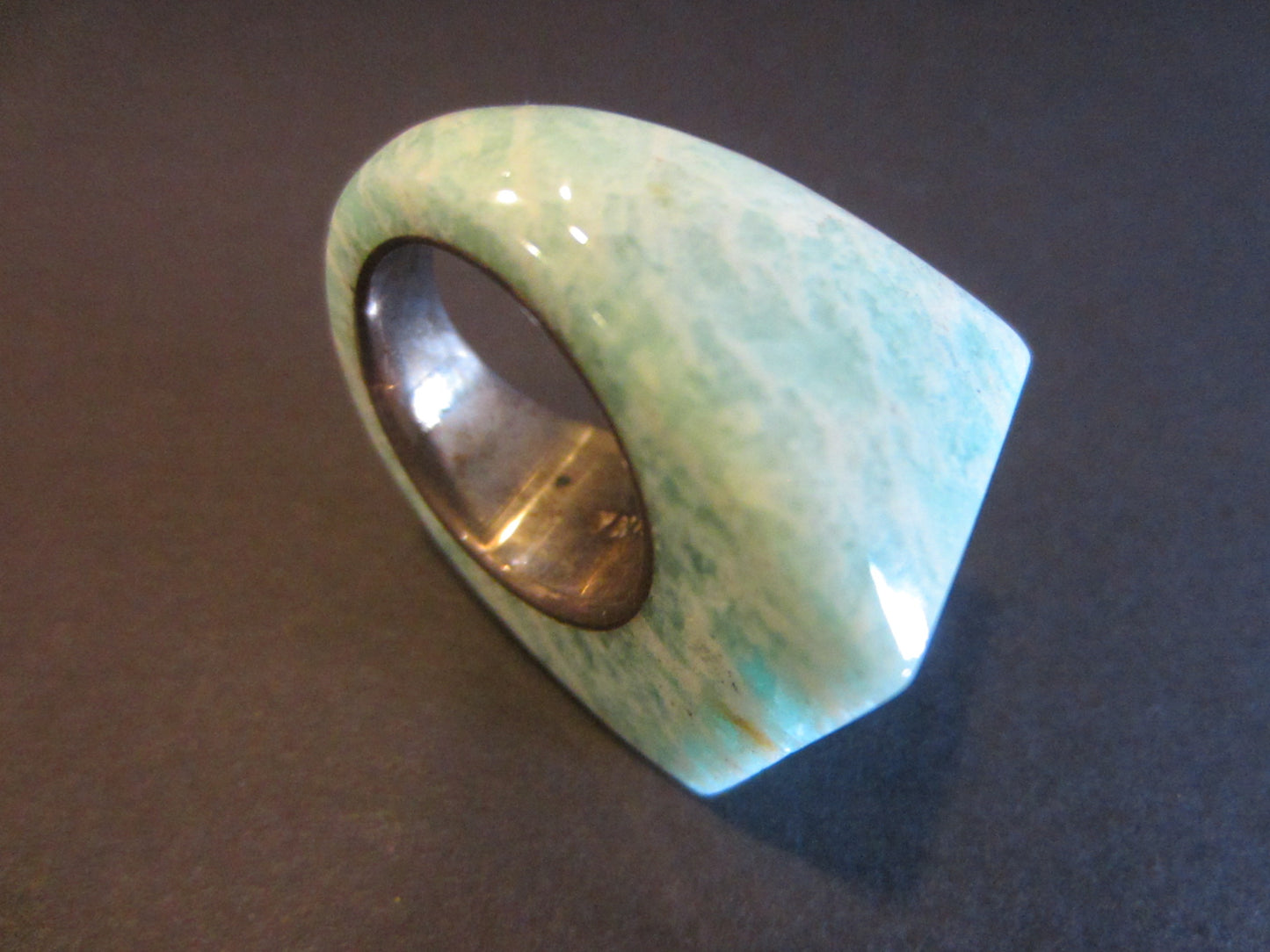 Green Marbleized Stone Silver Cocktail Ring