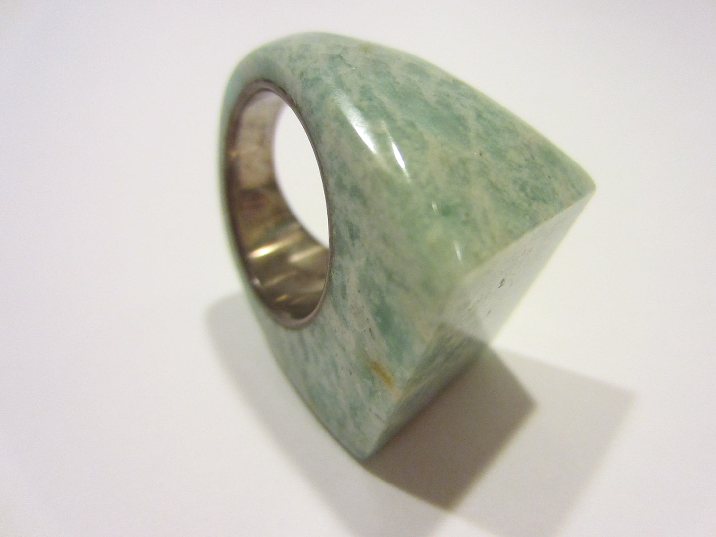 Green Marbleized Stone Silver Cocktail Ring