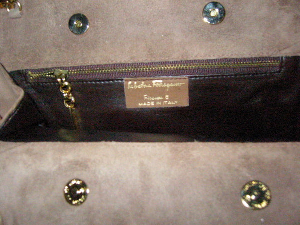 Designer Salvatore Ferragamo Camel Clutch Handbag Brown Leather Suede - Designer Unique Finds 
 - 2