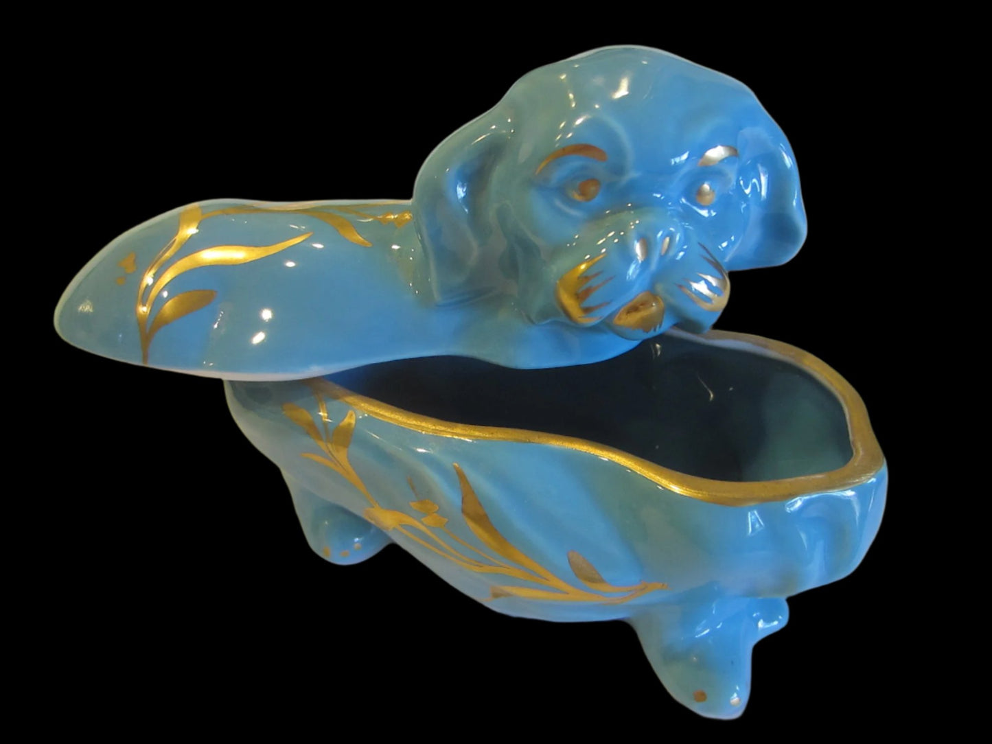 Papillon Blue Porcelain Lidded Dog Container Signifies Limoges France Peint A La Main