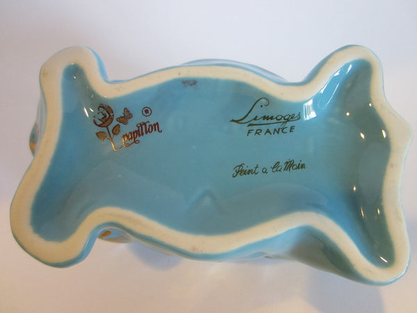 Papillon Blue Porcelain Lidded Dog Container Signifies Limoges France Peint A La Main