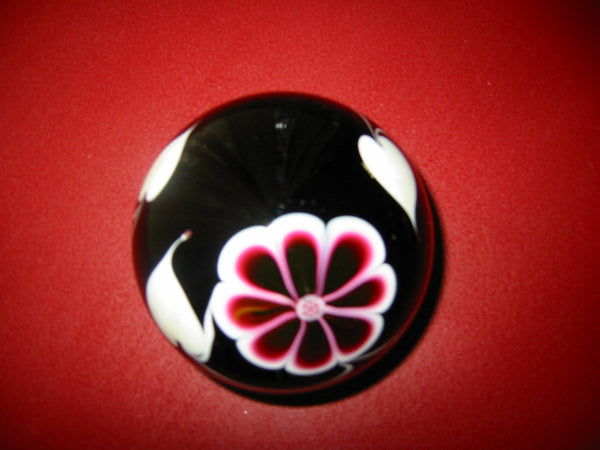 Black Glass Paperweight Signed Abelman Bold Flower Dated Numbered - Designer Unique Finds 
 - 1