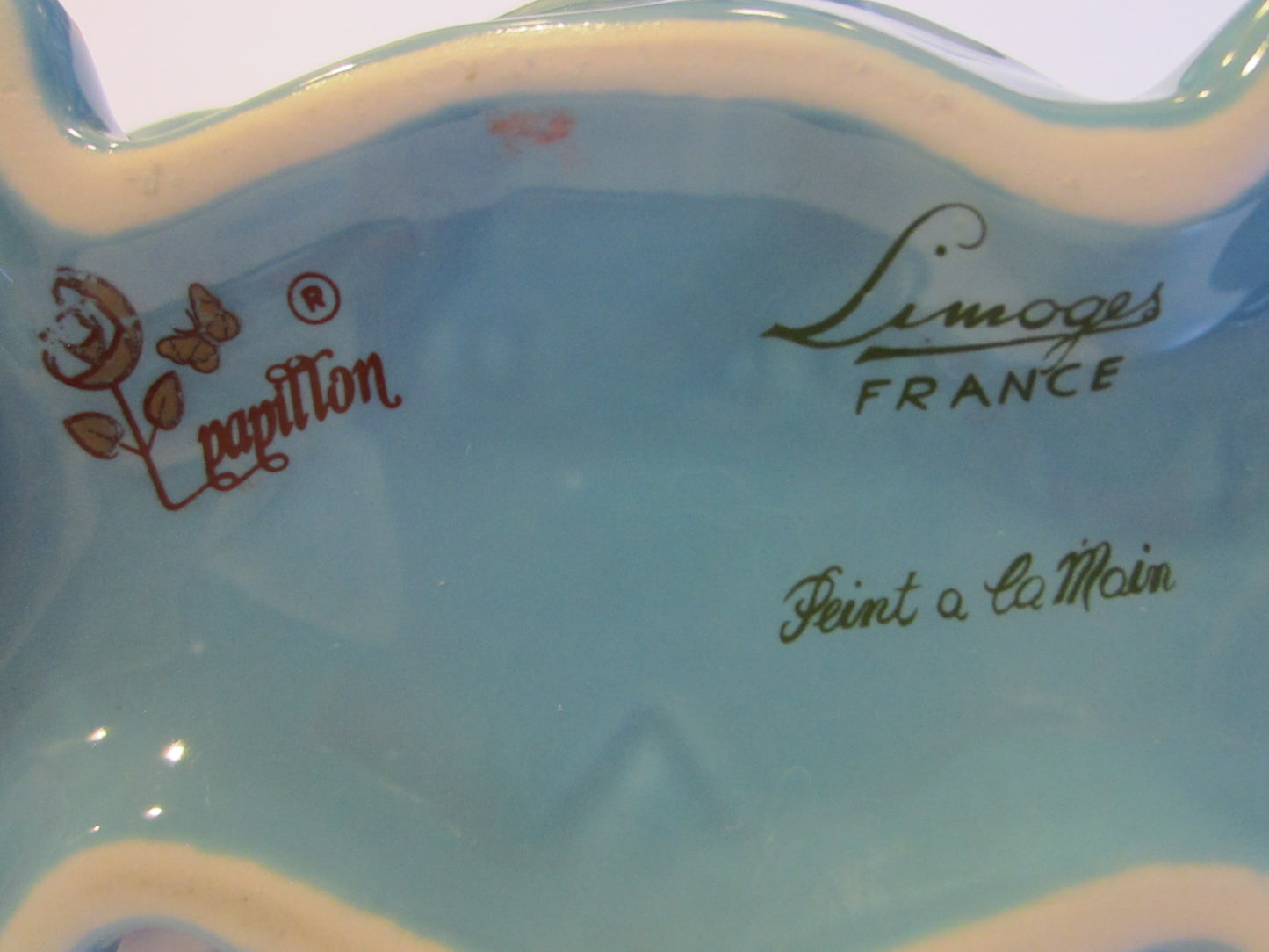 Papillon Blue Porcelain Lidded Dog Container Signifies Limoges France Peint A La Main
