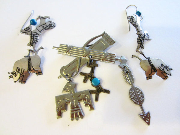 Berebl Sterling Brooch Earrings Collection Symbolizing Rodeo Native Turquoise Charms