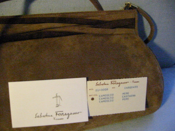 Designer Salvatore Ferragamo Camel Clutch Handbag Brown Leather Suede - Designer Unique Finds 
 - 5