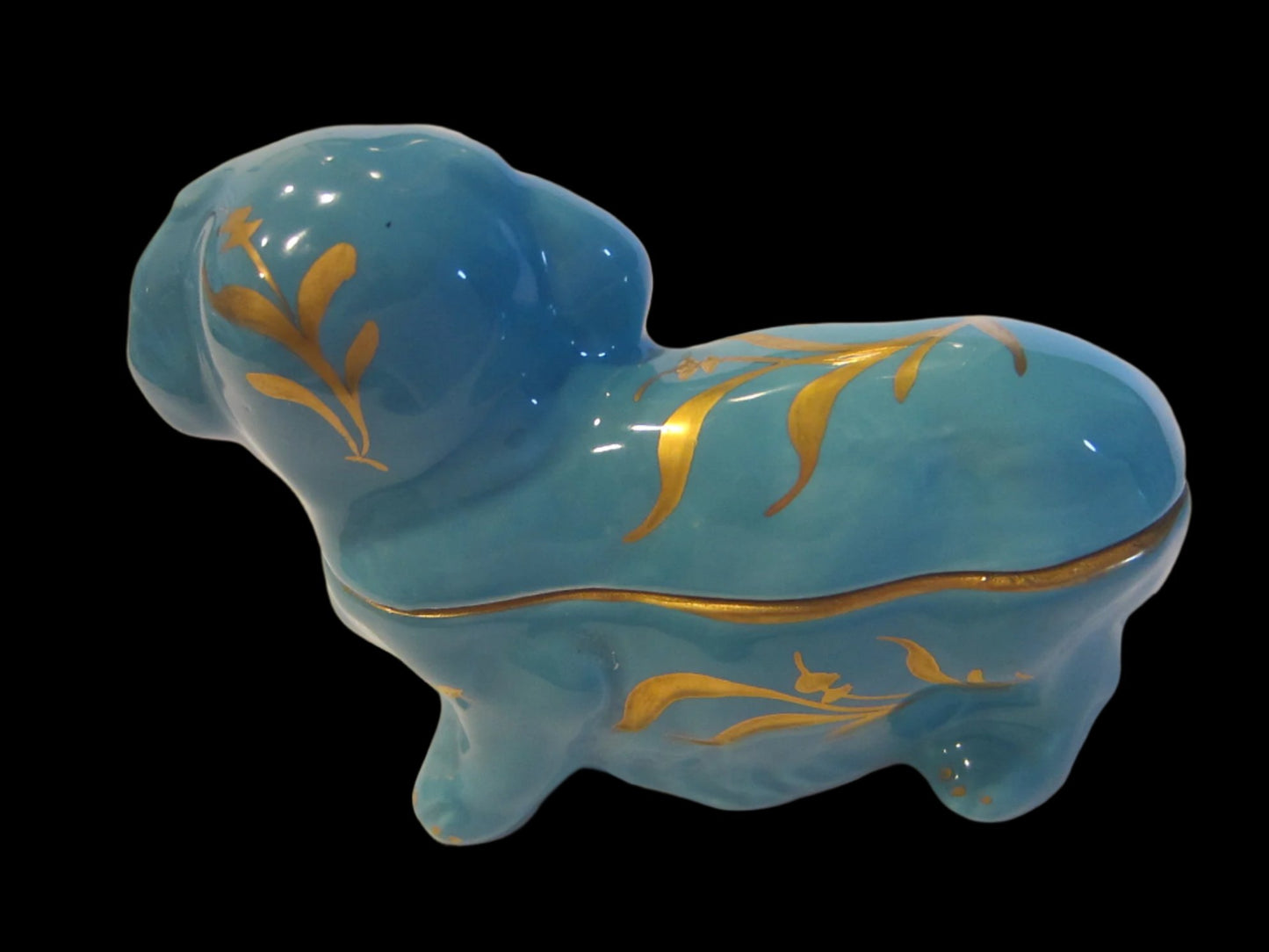 Papillon Blue Porcelain Lidded Dog Container Signifies Limoges France Peint A La Main