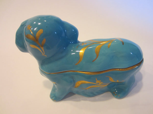 Papillon Blue Porcelain Lidded Dog Container Signifies Limoges France Peint A La Main