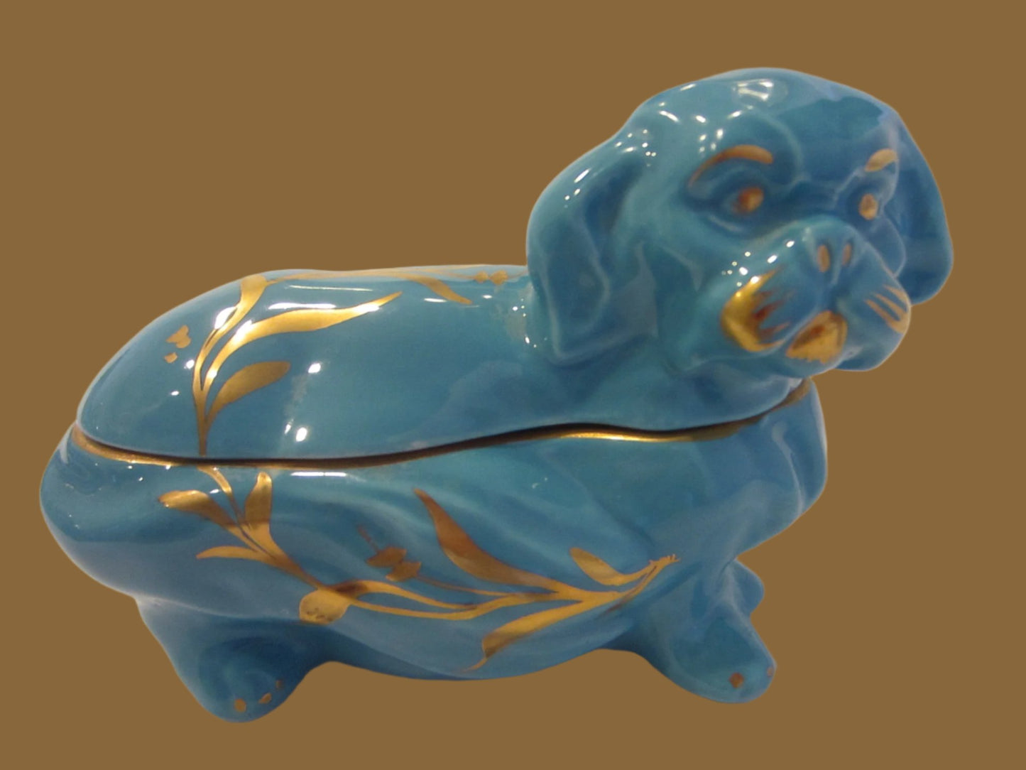 Papillon Blue Porcelain Lidded Dog Container Signifies Limoges France Peint A La Main