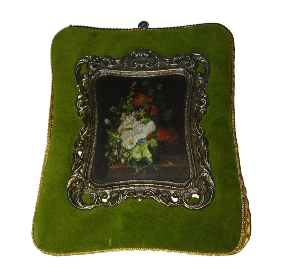 Treasure From Italy Floral Silk Print Brass Frame For Broadway - Designer Unique Finds 