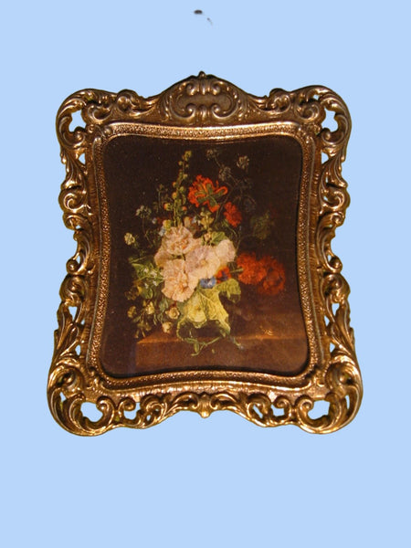 Treasure From Italy Floral Silk Print Brass Frame For Broadway - Designer Unique Finds 