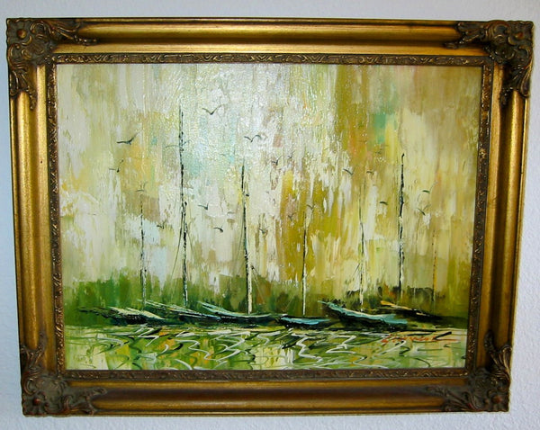 Impressionist Marine Sailing Boats Signed Oil On Canvas