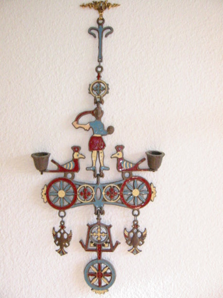 Hanging Figurative Enameled Metal Candle Holder Greece