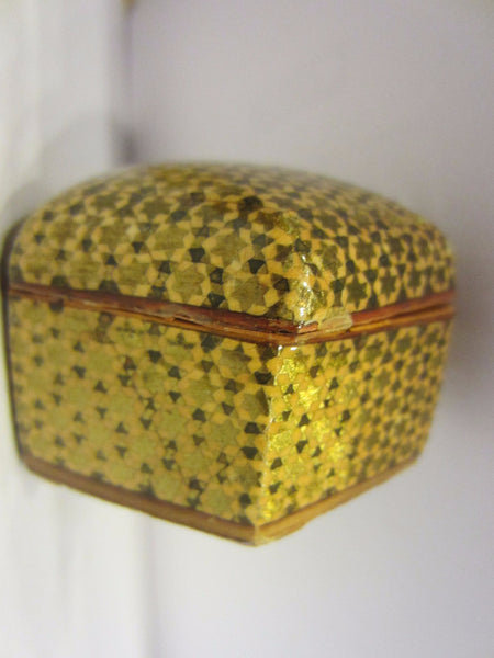 Miniature Khatamkari Hexagonal Inlaid Gilt Marquetry Jewelry Box - Designer Unique Finds 
