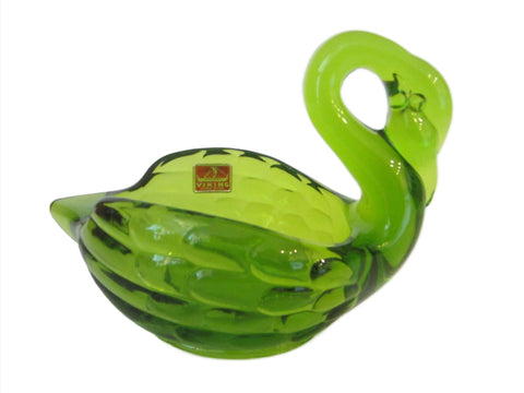 Viking Green Glass Swan Bowl Mid Century 
