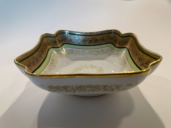 Limoges Coronet France Porcelain Floral Gilding Square Curved Bowl