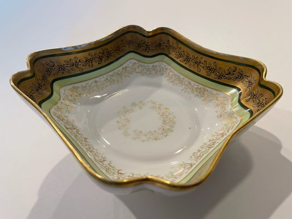 Limoges Coronet France Porcelain Floral Gilding Square Curved Bowl
