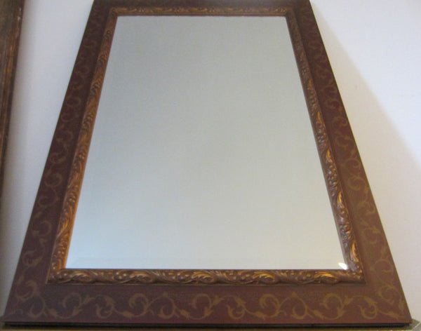 Rectangle Beveled Mirror Brown Gilt Wood Contemporary Wall Decor - Designer Unique Finds 