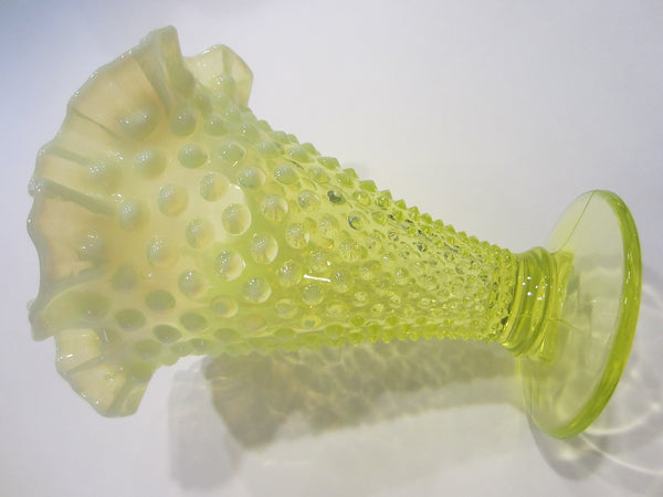 Fenton Topaz Glass Translucent Crimped Vase