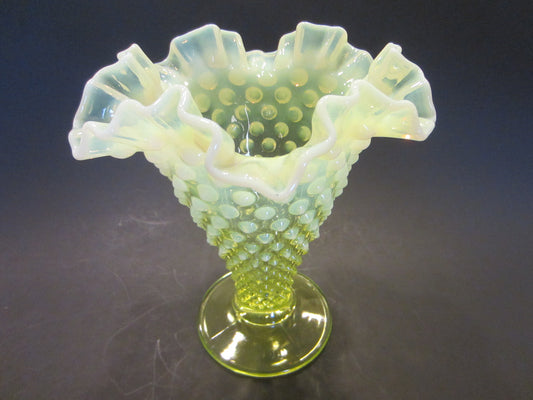 Fenton Topaz Glass Translucent Crimped Vase