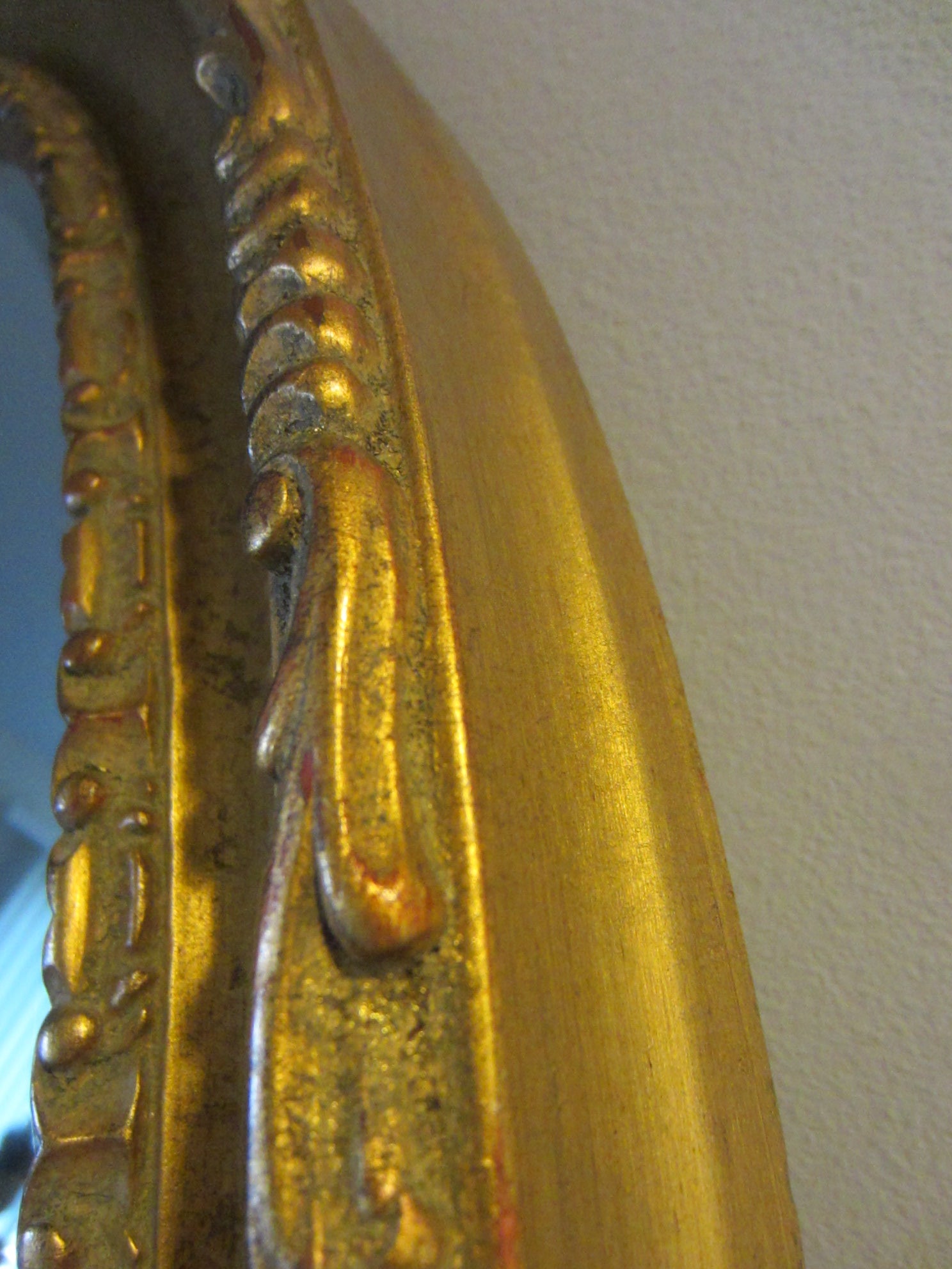 Oval Beveled Mirror Gilt Frame Floral Decorated - Designer Unique Finds 