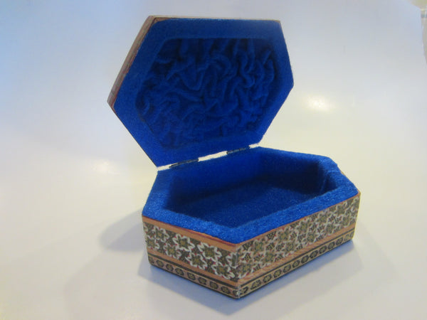 Persian Khatamkari Jewelry Box Hinged Decorated Abalone Medallion - Designer Unique Finds 