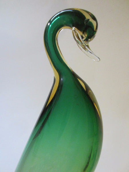 Murano Glass Green Goose On Clear Stand Stressed Bubbles Statue