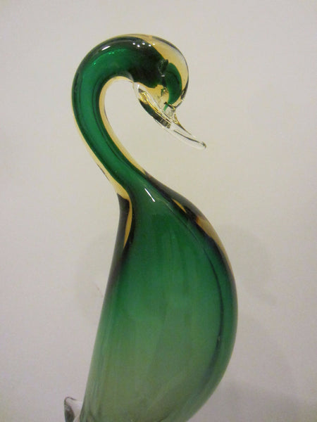 Murano Glass Goose Shady Green Decorated Clear Stand - Designer Unique Finds 