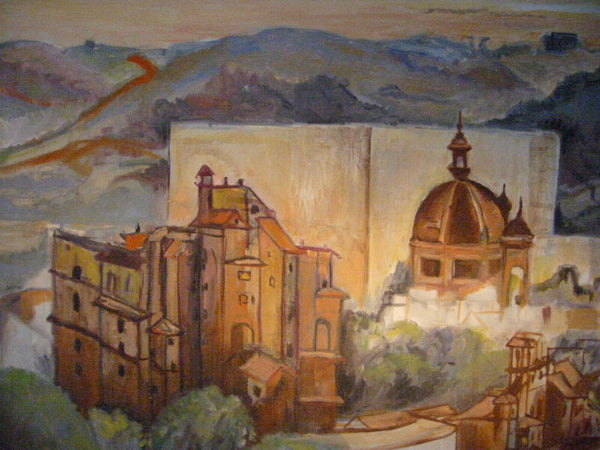 Impressionist Tuscany Italian City View  Architectoral Oil On Canvas - Designer Unique Finds 
 - 1