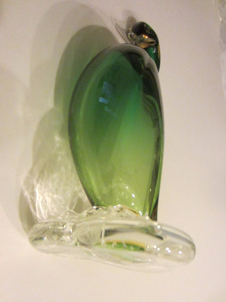 Murano Glass Goose Shady Green Decorated Clear Stand - Designer Unique Finds 