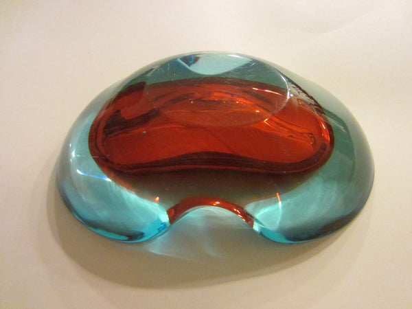 Murano Glass Sommerso Oblong Blue Red Dish