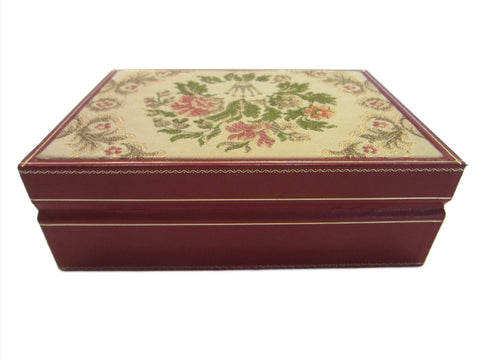 Rolex Swiss Jewelry Box Red Leather Floral Tapestry All Marked - Designer Unique Finds 