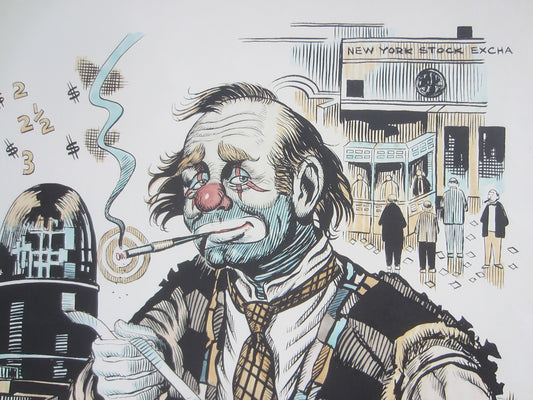 George Crionas The Dow Is Up New York Stock Exchange Gouache LE 