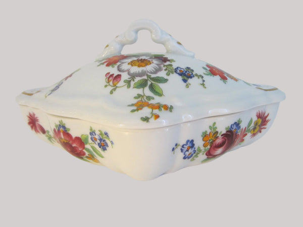 Romance Limoges France Porcelain Triangle Floral Covered Box