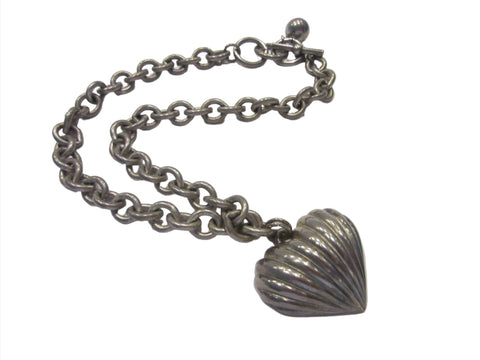 Anne Klein Puffy Heart Vintage Pewter Pendant Link Signed Necklace