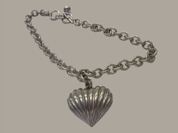 Anne Klein Puffy Heart Vintage Pewter Pendant Link Necklace