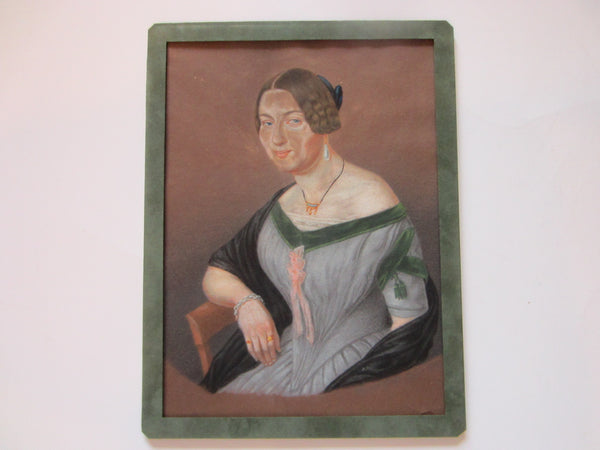 Pastel Guache Female Portrait Signed G L Lewin Circa 1848 - Designer Unique Finds 