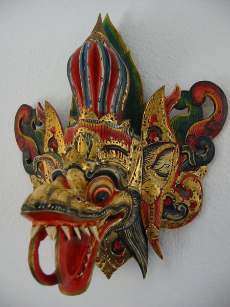 Asian Mask Hand Painted Wood Carving Colorful Gilt Decorated Tribal Art - Designer Unique Finds 
 - 4