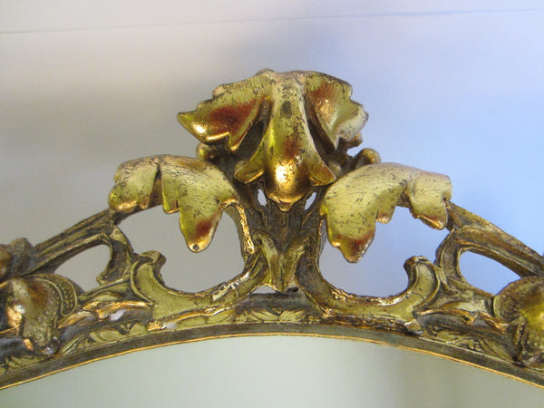 Baroque Ormolu Mirror Ruffled Floral Crest Brass Scrolled - Designer Unique Finds 
 - 2